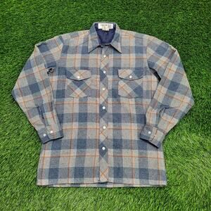 Vintage 80s Wool Blend Flannel Shirt Medium 21x29 USA Checked Plaid